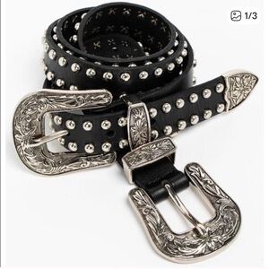 Idyllwind Black Studded Western Buckle Belt with Silver-Tone Hardware